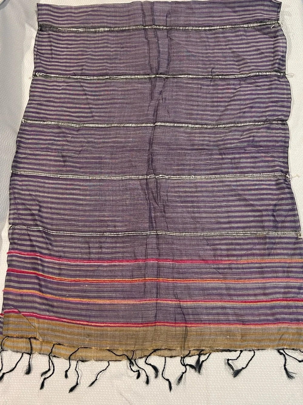 Woolrich Purple Striped Lightweight Scarf with Pink & Orange Accents